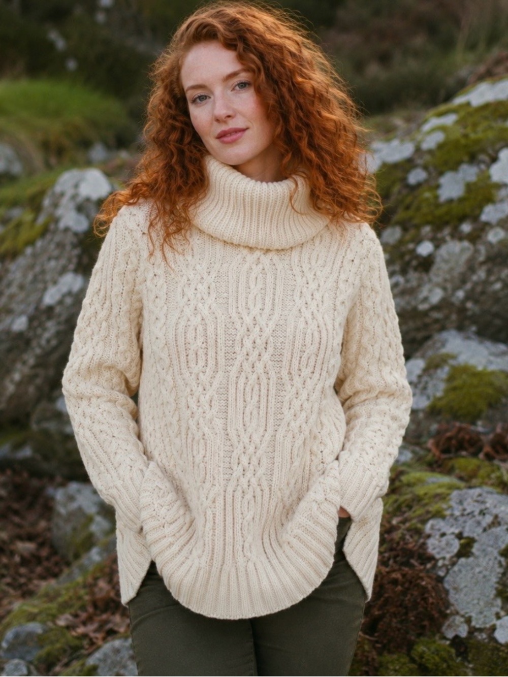 Inis Crafts Aran Irish Merino Wool Cable Knit Sweater S Chunky Cream Fisherman
